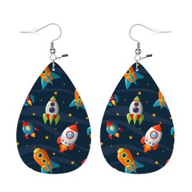 Zokola Leather Earrings For Women Spaceship, Cartoon Galaxy Spaceship Outer Space Rocket Dangle Earrings Eardrop Earrings For Teen Friends Teardrop Jewelry Earrings
