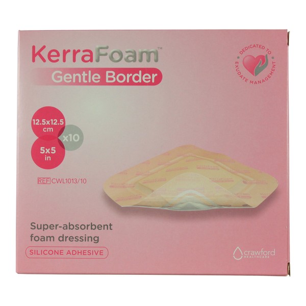 KerraFoam 5" x 5" Gentle Border Foam Dressing for Wound Care (CWL1013) - AIDS Wound Healing by Absorbing and retaining Drainage While Being Gentle on The Surrounding Skin (Box of 10)