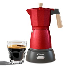 KITfanz Electric Espresso Coffee Maker, Italian Coffee Pot, Electric Moka Pot, Cuban Coffee Maker, Portable Cafeteras Electricas Espresso Makers with Detachable Base 3 or 6 Cup (Red)