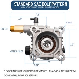 Hourleey 3/4" Shaft Horizontal Pressure Washer Pump, 3400PSI 2.5GPM, Replacement Pump for Power Washer, Power Washer Pump for Gas Washer, Compatible with Simpson, Ryobi, Honda