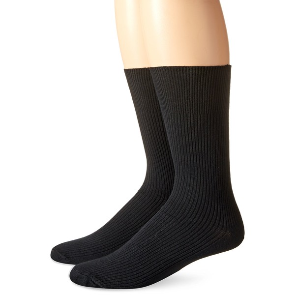 Carolina Ultimate Men's Diabetic Non-Binding Dress Crew Socks 2 Pack, Black, Large
