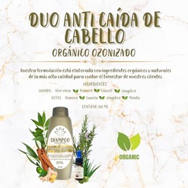 Dúo Anti-caída De Cabello Orgánico Ozonizado Con Aloe Vera y Romero Ayuda a Reducir la Caída del Cabello y Estimula el Crecimiento Capilar (Shampoo y Aceite Capilar)