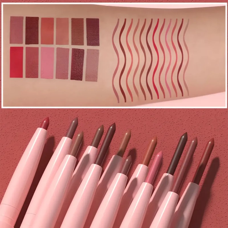 Set De 12 Delineadores De Labios Mate Y Fáciles De