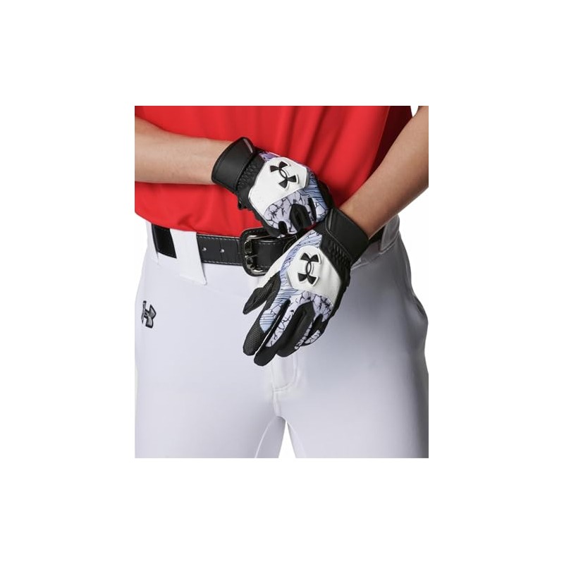 UA Clean Up Batting Gloves 6001310 (002), Black, White, Black,