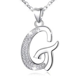 Aeonslove Ladies’ Letter Chain, Silver Necklace, Letter Chain with Letter Pendant, Alphabet Letter, Initial Pendant, Jewellery Gift for Girls, Silver, G