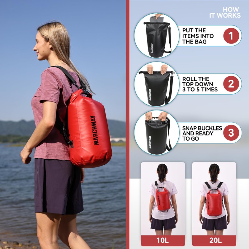 MARCHWAY Floating Waterproof Dry Bag Backpack 5L/10L/20L/30L/40L, Roll Top Sack