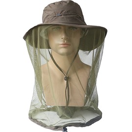 Luwint Mosquito Head Net Hat, Breathable Sun Hat Beekeeper Hat Cap with Veil Khaki