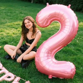 40 Inch Pearlescent Pink Balloon Number 2 Balloon,Number Balloons Big Giant Jumbo Number 2 Foil Mylar Balloons for 12th Birthday Party Anniversary Events,Wedding Anniversary Party Decorations
