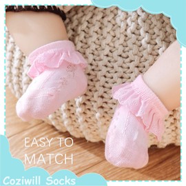 Baby Girl Lace Socks Newborn Ruffle Socks 5 Pack Cute Infant Princess Dress Frilly Socks (B-Assorted colors, 3-6 Months)