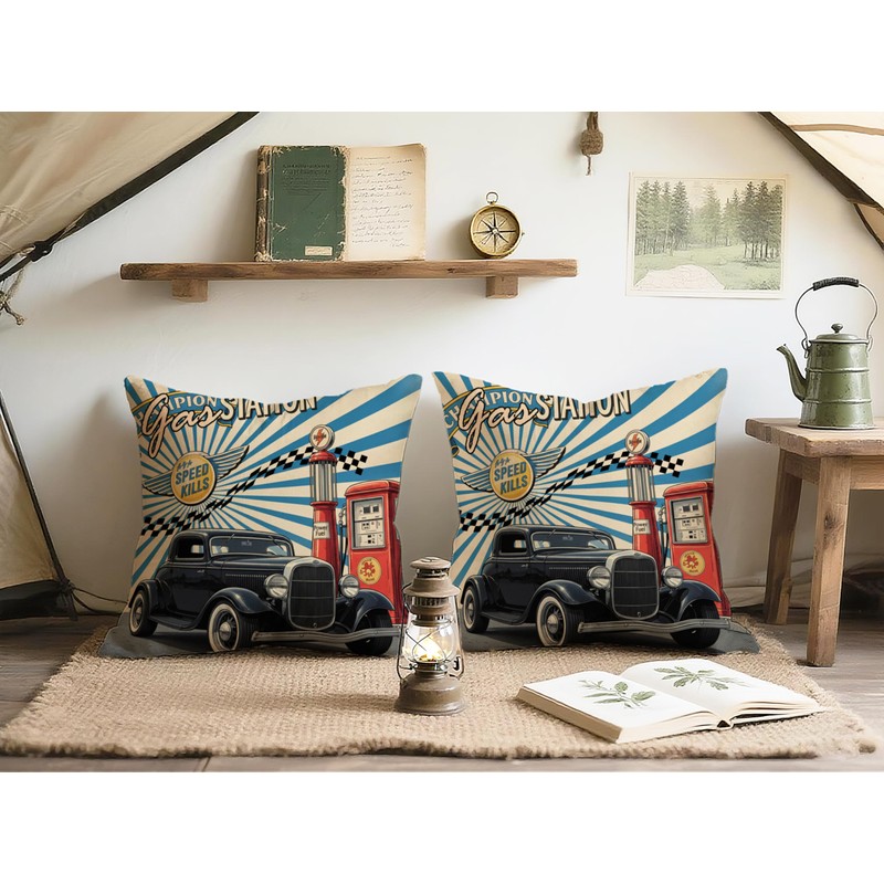 Doobicy Vintage Car Throw Pillow Covers 16x16 Set of 2