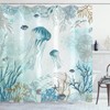 Neasow Nautical Shower Curtain, Teal Jellyfish Beach Shell Sea Life