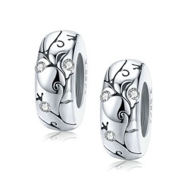 European Story Charm Solid 925 Sterling Silver Rubber Spacers, Focal Round Stopper Beads for Charm Bracelets, Set of 2, Sterling Silver