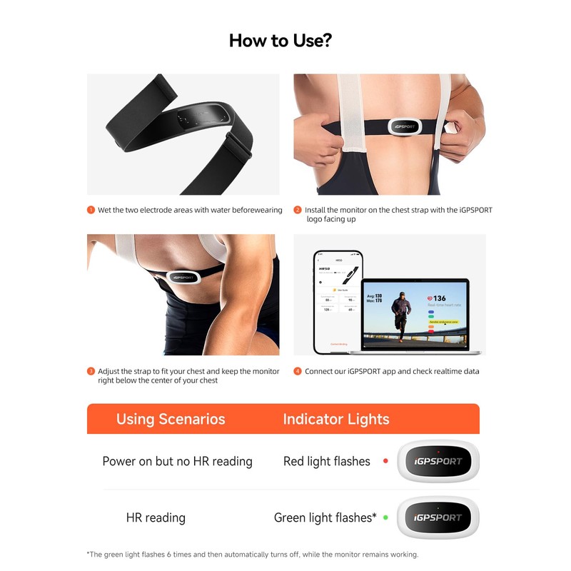iGPSPORT HR50 Cycling Sports Sensor Chest Strap, Waterproof Bluetooth ANT+