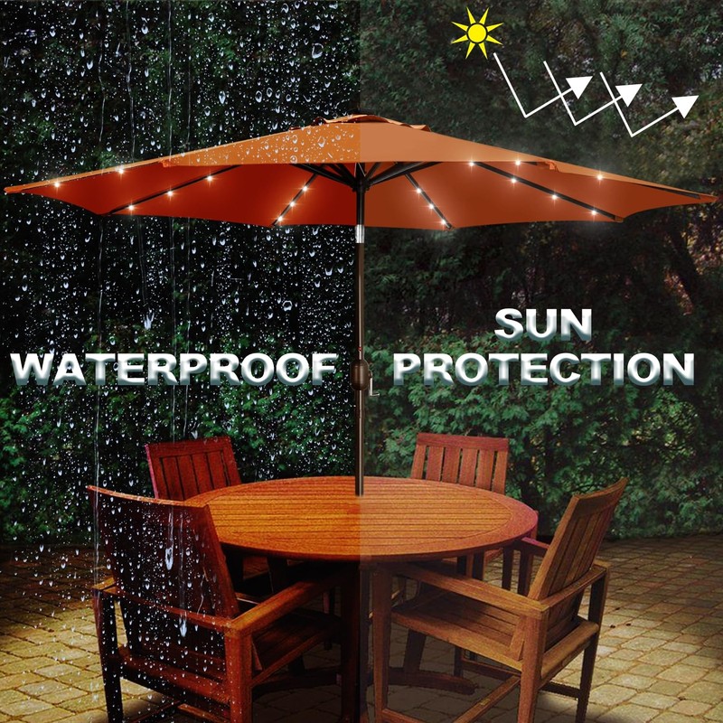 Blissun 9 ft Solar Umbrella with 32 LED Lights for