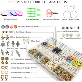 Cuentas para Pulseras, 6000 Kit para Hacer Pulseras Cuentas De Arcilla para Pulseras, Cuentas para Hacer Pulseras y Collares con Cuerda, Pinzas y Tijeras Pequeñas, Cuentas de Letras Regalo