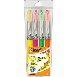 BIC Highlighters Flex - Assorted Fluorescent Colours, Pack of 4