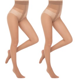 Aaronano 2 Pairs T-Crotch Rip Resistant High Waist Pantyhose with Reinforced Toes, 10 Denier Ultra Thin Sheer Tights for Women（brown）