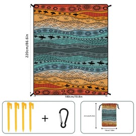 TNLG Extra Large 86.6×70.8 inches Beach Mat - Sand-Proof Waterproof Polyester Picnic Blanket for Outdoor, Portable Foldable, with 4 Plastic Stakes and 1 Mesh Bag(Quick-Dry, Striped)