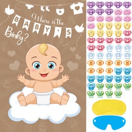 Atiloy Pin The Pacifier On The Baby Game Baby Pacifier Games Poster with 64 Pacifier Stickers for Baby Shower Party Favors, Boys and Girls Kids Birthday Party Supplies