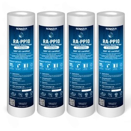 Ronaqua 1 Micron Sediment Water Filter Cartridge 10"x2.5", NSF Certified, 4-Layer Filtration for any 10-inch RO Units & Whole House Systems, Compatible with Culligan P5, AP110, WHKF-GD05, 4 Pack