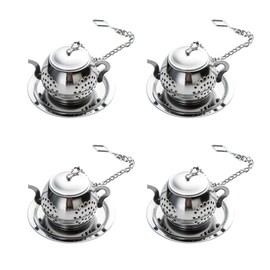 Meichu Loose Leaf Tea Infuser Ball, Stainless Steel Tea Strainer Set of 4 with Chain and Drip Trays, Tea Filter for Mug, Cup and Pitcher (Teapot)