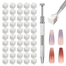 BQAN Nail Sponges for Ombre, 100Pcs White Nail Sponge with Gripper Pen for Nail Art Manicure