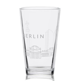 BERLIN GERMANY SKYLINE Engraved Pint Beer Glass | Minimalist City Sky Line Full Wrap Engraving | Great Gift Idea!