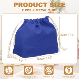 sourcing map 2 Pcs Drawstring Makeup Bag, 7.3" Canvas Cosmetic Bag Women's Make Up Bags Toiletry Organizer Pouch for Travel Toiletries Accessories, Blue