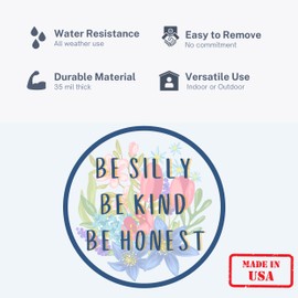 Be Silly Be Kind Be Honest Inspirational Car Magnet for Women, Round Bohemian Magnetic Decal for Lockers, Refrigerators, Cars, and Trucks, 5.5 Inches