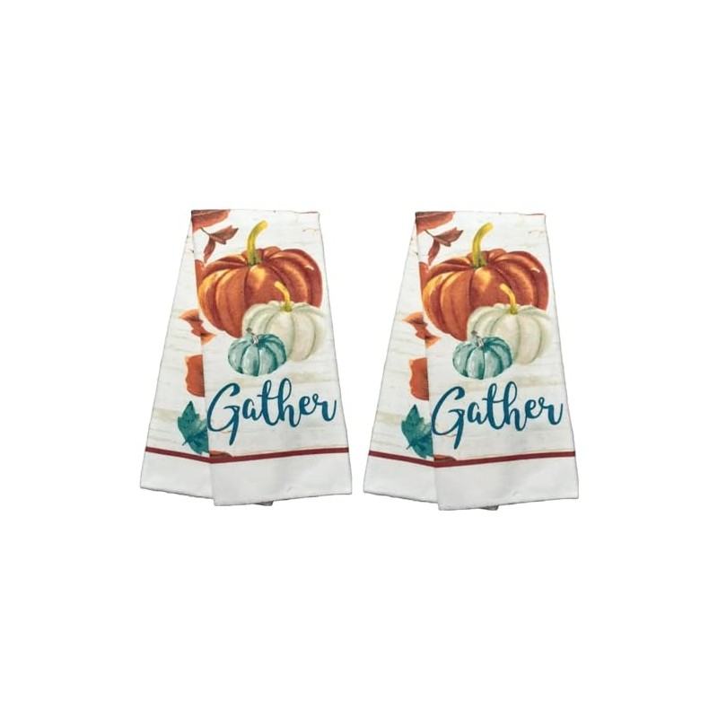 ST 2 Pack Gather Pumpkins Fall Hand Towels Dish Towels