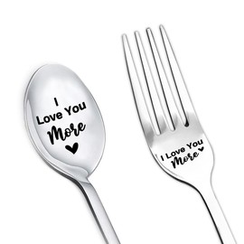 I Love You More Spoon Fork for Her Him Couple Gifts for Boyfriend Girlfriend Anniversary Birthday Gifts for Wife Husband Dinner Dessert Forks Christmas Xmas Gifts for Mom Dad Ice Cream Spoons