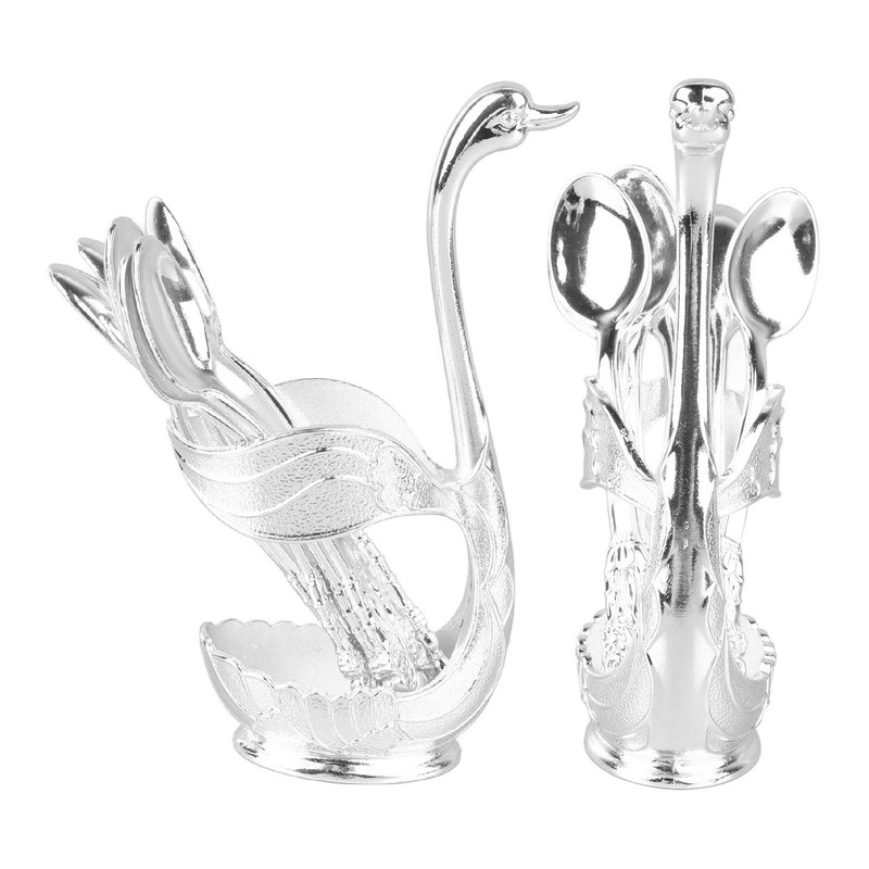 Coffee Spoon Holder Elegant Swan Shaped Alloy Mirror Polish Rich