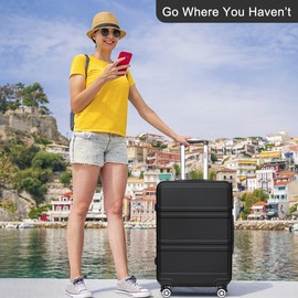 Kono 24 Inch Luggage Suitcase Lightweight with Spinner Wheels TSA Lock Hardside Medium Checked Luggage Durable Rolling Suitcase Black