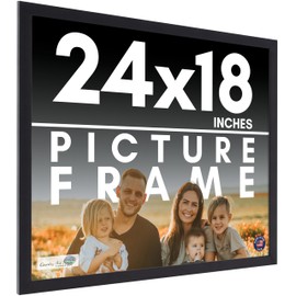CountryArtHouse 24x18 Frame Black Picture Frame - Complete Modern Photo Frame Includes UV Acrylic Shatter Guard Front, Acid Free Foam Backing Board, Hanging Hardware Wood Wall Frames - no Mat