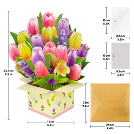 GREETING ART Pop Up Cards,9.2inch Forever Flower Bouquet 3D Popup Greeting Cards,Tulips Bouquet Pop Up Card, Birthday Card,Anniversary Card for Wife, Valentine Day Card,Thank You Card