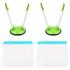 WANGCL Reusable Freezer Bags with Bag Holder, Kitchen Gadgets Zipper Bag for Plastic Bags, Sandwich Bags