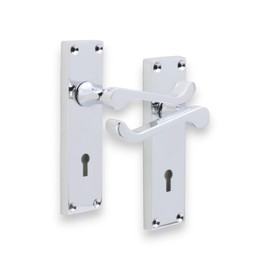 INFINITY DÉCOR SB1402PC Victorian Scroll Internal Lever Lock Door Handles on Backplate Set - Polished Chrome