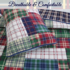 Cozy Line Home Fashions Boxers Briefs Plaid Tartan Patchwork 100% Cotton Quilt Bedding Set, Reversible Coverlet,Bedspread (England Patchwork, Twin - 2 Piece)