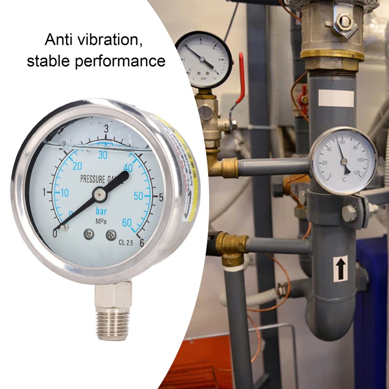 Pressure Gauge Stainless Steel Vibration Resistant Oil Manometer 1/4in NPT