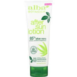 Alba Botanica Aloe Vera Lotion for Skin, Soothing After Sun Treatment for Face and Body, Made with Purity Certified 80% Aloe Vera Gel Formula, 8 fl. oz. Tube