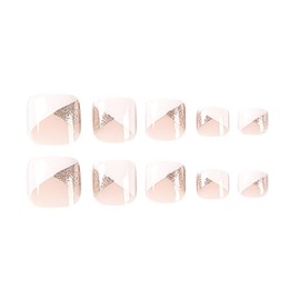 Prosy 24pcs French Crystal Fake Toenails Square Glossy Short False Toe Nails Full Cover Acrylic Press on ToeNails for Women and Girls (D)