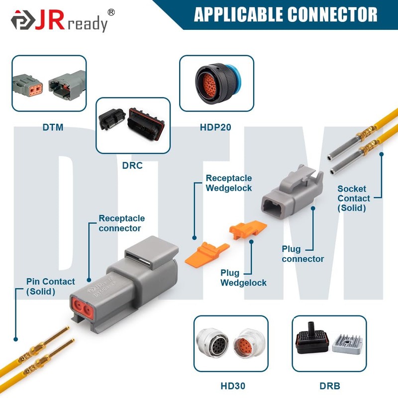 JRready Gold Plated Deutsch Solid Connector Terminals Kit,ST6356-20-040 DTM Turned