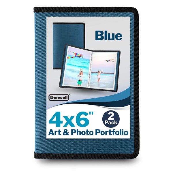 Dunwell Small Photo Album 4x6 (Blue) - 2-Pack 4 x 6 Photo Book Album, Each Shows 48 Pictures, Mini Portfolio Folder for Artwork, Baby Photo Albums with 4x6 Photo Sleeves