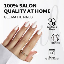 SHANGMENG White Press on Nails Short - Soft Gel Almond Matte Press on Nails for Women, Fit Perfectly & Natural Stick On Nails with Glue in 16 Sizes - 32 Reusable Fake Nails, Angel