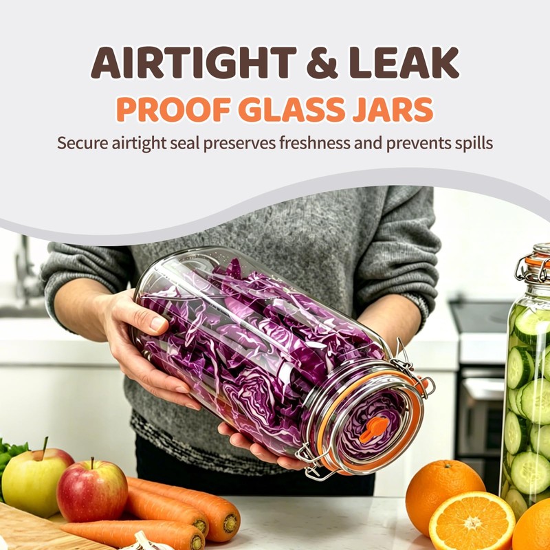 Fermentation Jar,2 Pack 64oz Glass Fermenting Kit with Fermenting Weights