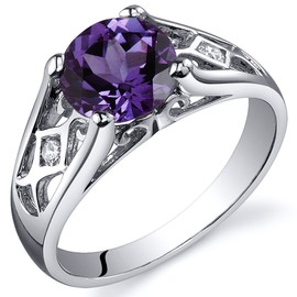 PEORA Simulated Alexandrite Cathedral Solitaire Ring for Women 925 Sterling Silver, 1.75 Carats Round Shape 7mm, Size 8, Color Change Alexandrite Jewelry, June Birthstone, w/Jewelry Box