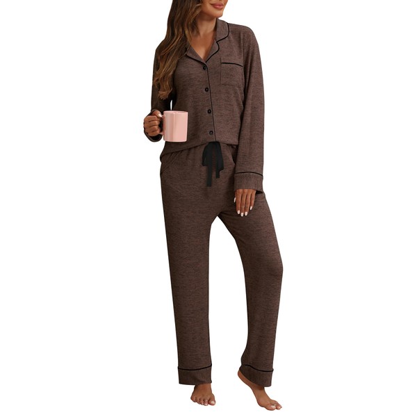 HNG Womens Pajamas Set Jersey Button Up Two Piece Pjs