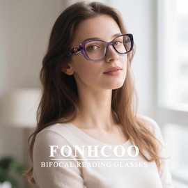 FONHCOO Bifocal Reading Glasses for Women, Blue Light Clear Top Computer Readers Anti UV/Eyestrain Eyewear with Spring Hinge(Purple 2.5)