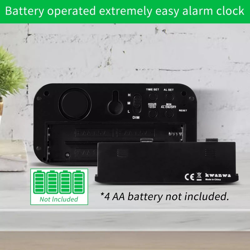 KWANWA Alarm Clock, LED Digital Clock, Small Wall Clock, Battery