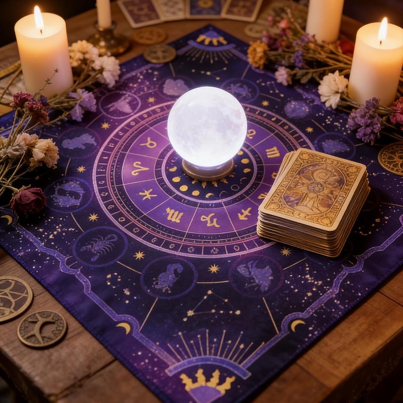 Vwejofff Purple Tarot Altar Cloth Short Plush Laser Cut Edge